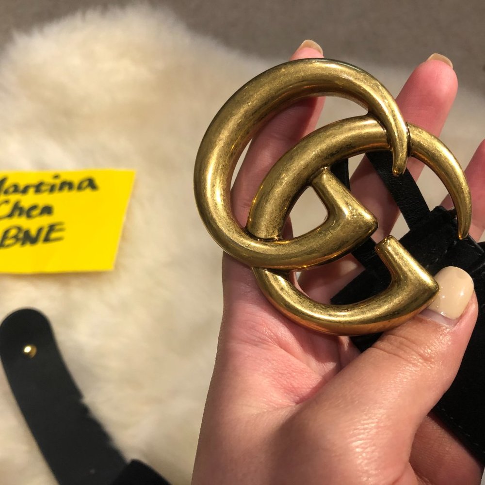 ❤️SOLD❤️ GUCCI CLOVER BELT WITH DOUBLE G BUCKLE - Picture 4 of 8